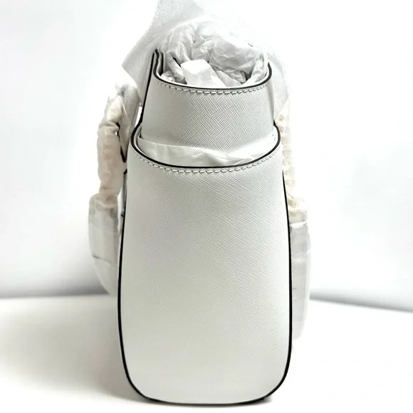 NWT Michael Kors Shoulder Bag Jet Set Large Saffiano Leather Optic White w Gold - Picture 4 of 9